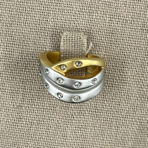 Two-Tone Gold & Silver Crystal Statement Ring, Size 5 - Picture 12 of 12